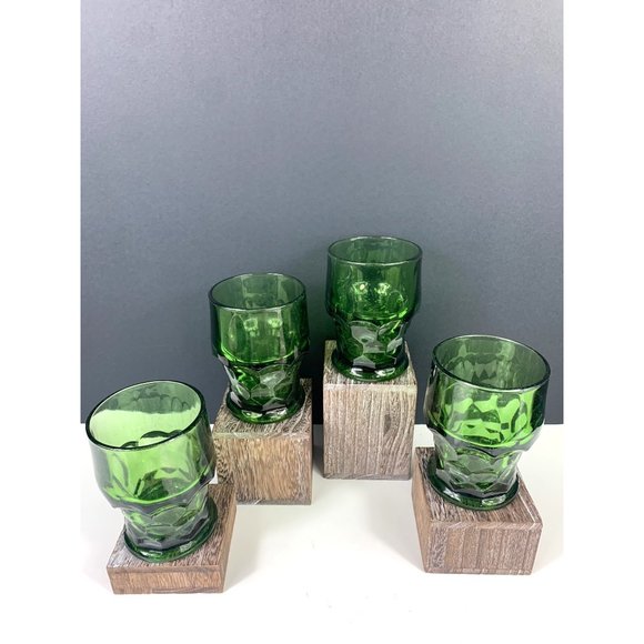Vintage Mid Century Green Georgian Honey Comb Rocks Glasses - Picture 3 of 6